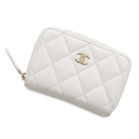 CHANEL White Caviar Leather Logo Wallet - Picture 1 of 9
